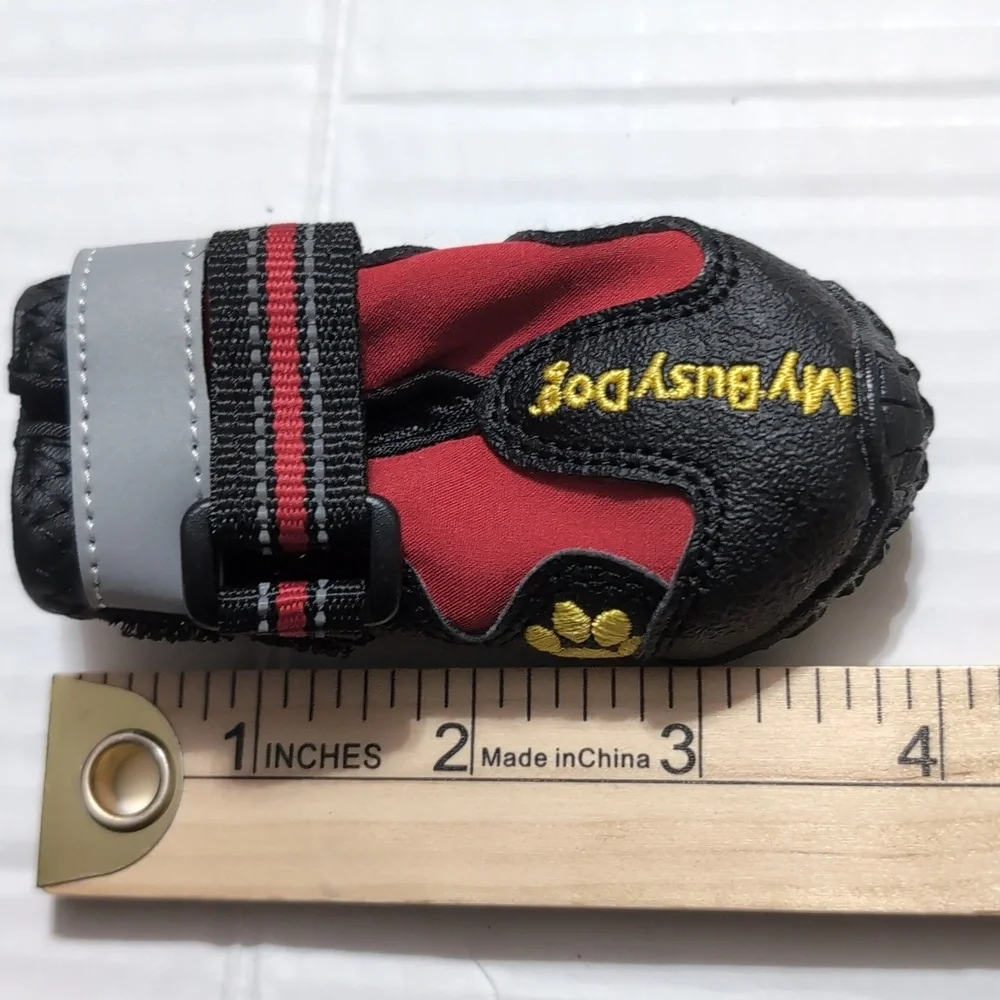 4 MY BUSY DOG RED BLACK RUBBER BOTTOM DOG BOOTS size 1 New